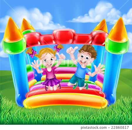 Cartoon Kids on Bouncy Castle 22860817