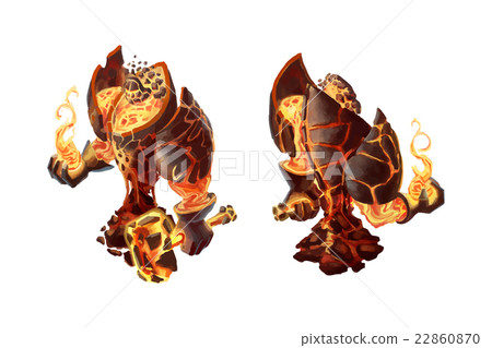 Cartoon fire golem, game character on white 22860870