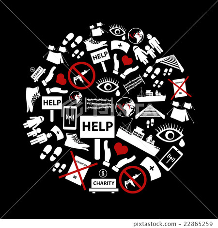 various simple refugees theme icons set in circle 22865259