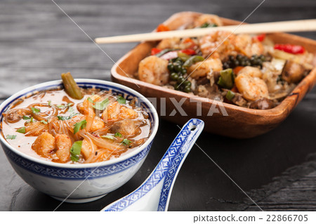Asian shrimp soup and rice 22866705