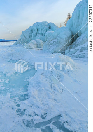 Icy waves on beach of Lake Baikal near Turtle Rock Icy waves on beach of Lake Baikal near Turtle Rock 22867313