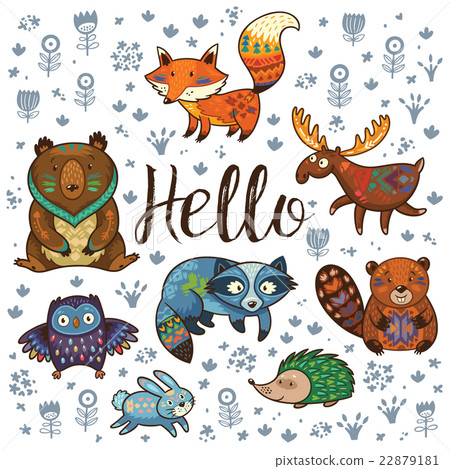 Forest tribal animals vector set 22879181