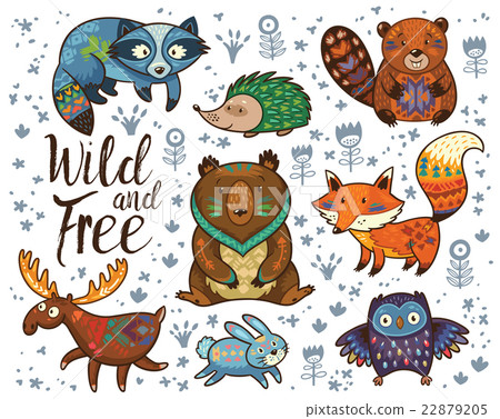 Wild and free. Woodland tribal animals vector set 22879205