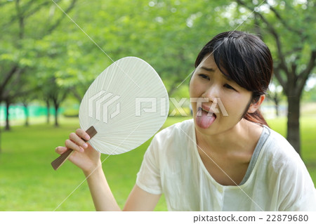 Hot hot weather Hot fan (Looking up to a woman fresh green park Outdoor heat stroke summer fan summer fan hot summer summer) Hot hot weather Hot fan (Looking up to a woman fresh green park Outdoor heat stroke summer fan summer fan hot summer summer) 22879680