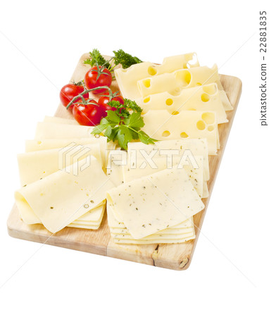 variety of sliced cheeses 22881835