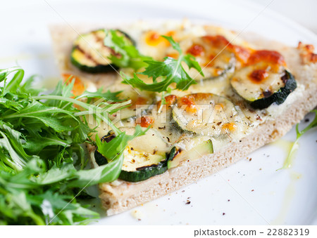 Whole Grain pizza with vegetables and fresh salad Whole Grain pizza with vegetables and fresh salad 22882319