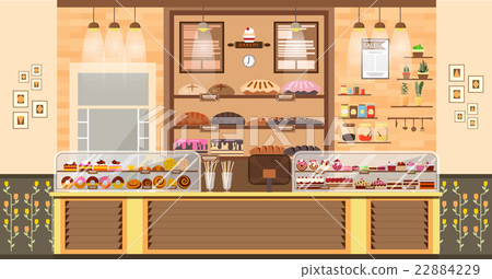 illustration interior of bake shop, bake sale 22884229