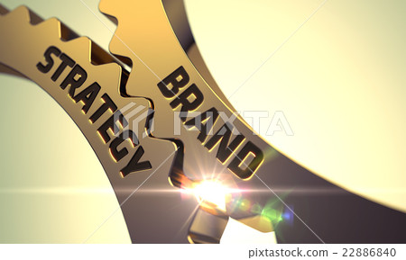 Brand Strategy on Golden Metallic Cog Gears. Brand Strategy on Golden Metallic Cog Gears. 22886840
