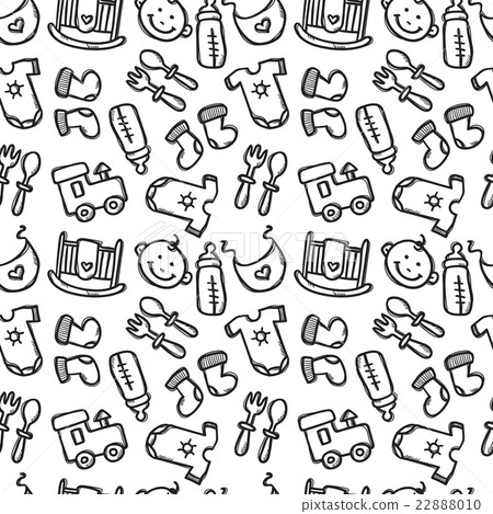Vector seamless pattern with baby objects. Newborn-插圖素材 [22888010 ...