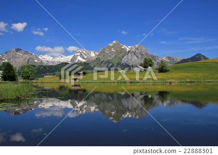 Alpstein range mirroring in lake Schwendisee 22888301