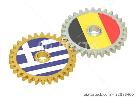 Belgium and Greece flags on a gears, 3D rendering 22888400