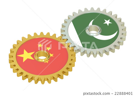 China and Pakistan flags on a gears, 3D rendering 22888401
