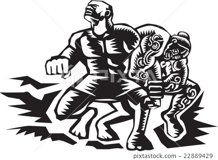Tiitii Wrestling God of Earthquake Woodcut 22889429
