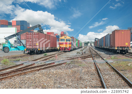 Cargo train platform with freight train container  22895742