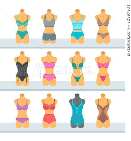 Female mannequins display lingerie flat style 22897931