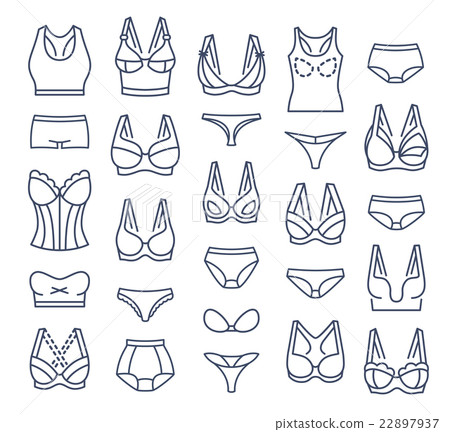 Bra design and panties styles flat thin line icons Bra design and panties styles flat thin line icons 22897937
