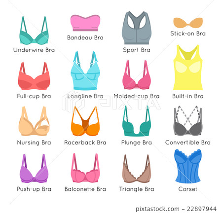 Bra design vector flat colorful icons set 22897944