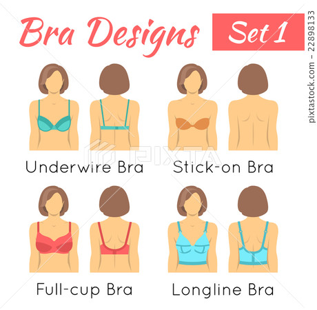 Bra designs on woman torso flat icons set 22898133