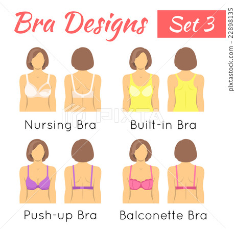 Bra designs on woman torso flat icons set 22898135