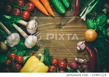 frame of different vegetables and mushrooms  22901128
