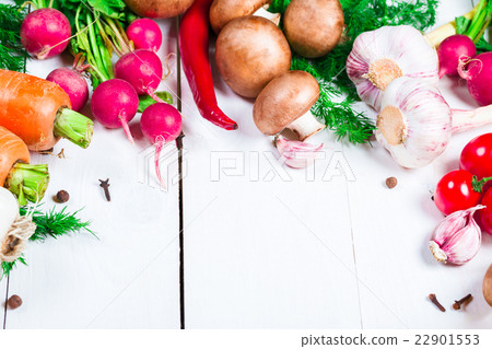 frame of different vegetables and mushrooms  22901553