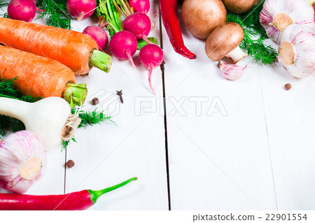 frame of different vegetables and mushrooms  22901554
