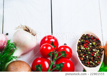 frame of different vegetables and mushrooms  22901555