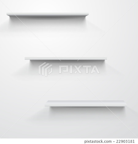 Empty white shelves on light grey background. - Stock Illustration ...