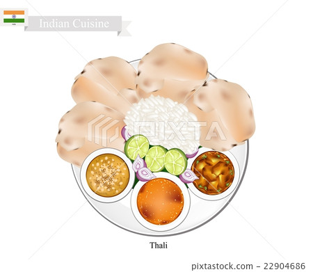 Thali or Indian Steamed Rice, Flatbread 22904686