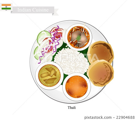 Thali or Indian Steamed Rice, Flatbread 22904688