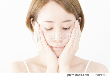 Beauty Image Camisoles Bare skin Female looking down Peeling back White 22909912