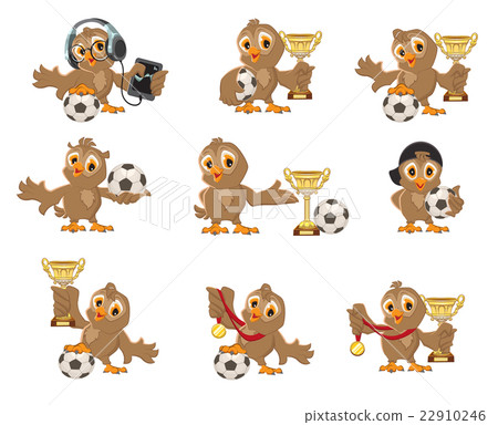 Set owl bird soccer. Win in football championship 22910246