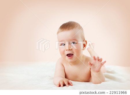 Baby lying on soft blanket at home Baby lying on soft blanket at home 22911966