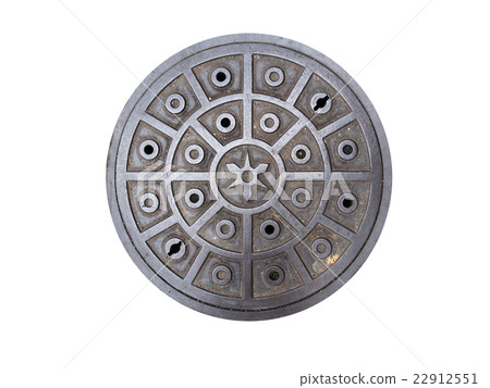 Circle steel manhole cover isolated on white Circle steel manhole cover isolated on white 22912551