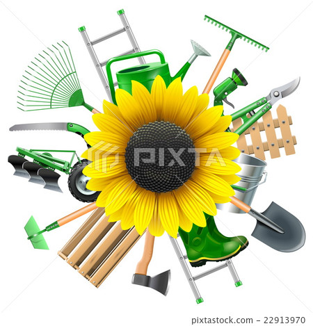 Vector Garden Equipment with Sunflower 22913970