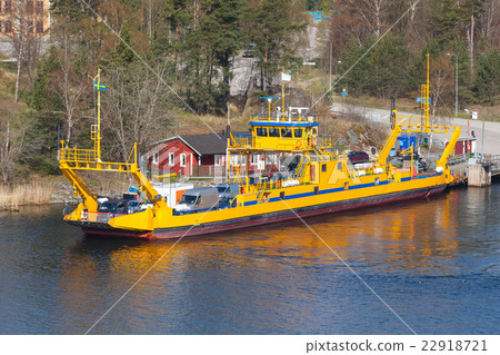 Swedish yellow Ro-Ro cargo ship loading 22918721