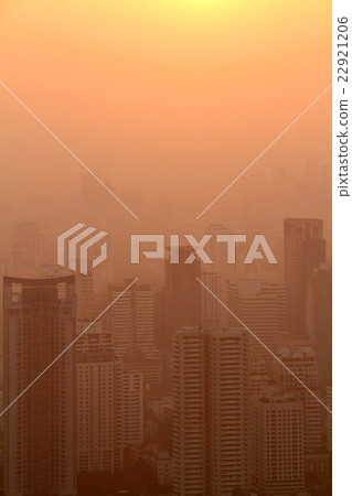 Aerial view of big city at misty morning, 22921206