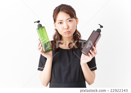 Beauty adviser who has troubled face with items 22922143