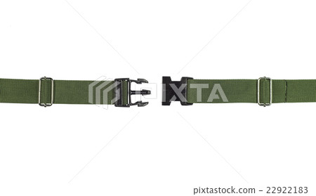 Side release buckle from plastic with green belt. Side release buckle from plastic with green belt. 22922183