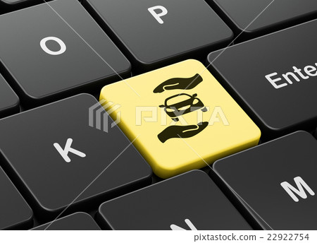 Insurance concept: Car And Palm on computer Insurance concept: Car And Palm on computer 22922754