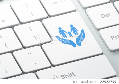 Insurance concept: Family And Palm on computer 22922755