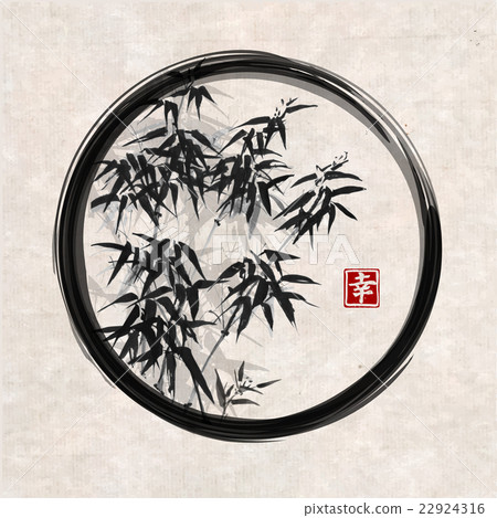 Bamboo trees in black enso zen circle  22924316