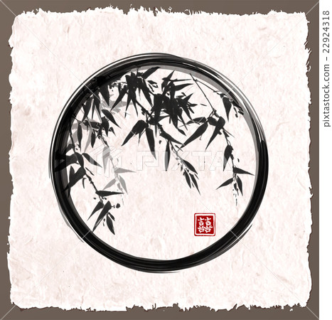 Bamboo trees in black enso zen circle Bamboo trees in black enso zen circle 22924318