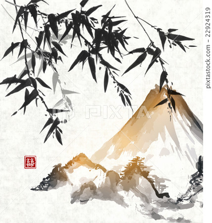 Bamboo trees and Fuji mountain. Bamboo trees and Fuji mountain. 22924319
