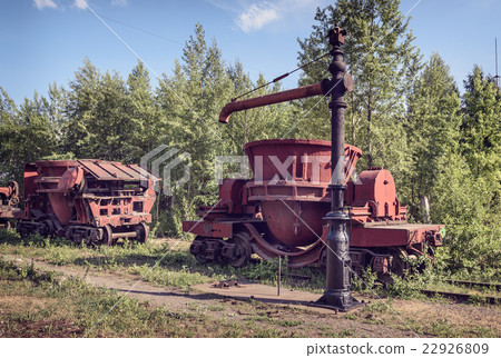 Old steel buckets to transport the molten iron 22926809