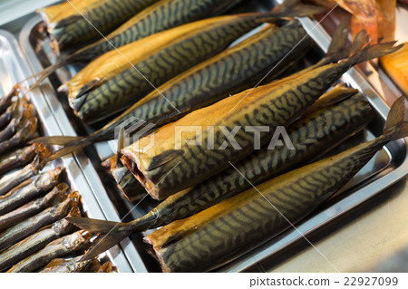 Cured mackerel and other fish in supermarket Cured mackerel and other fish in supermarket 22927099