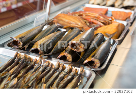 Cured mackerel and other fish in supermarket 22927102