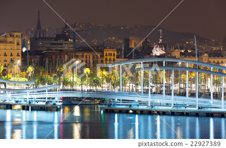 view of bridge at Port Vell in autumn night. Barcelona 22927389