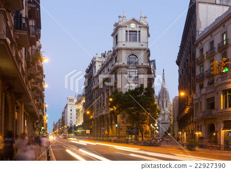 View of Barcelona in twilight time. Spain. Via Laietana View of Barcelona in twilight time. Spain. Via Laietana 22927390