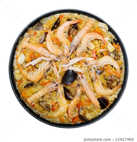 Valencian rice dish with seafood paella isolated Valencian rice dish with seafood paella isolated 22927468